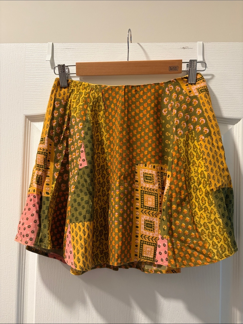Urban outfitters Patchwork Mini Skirt in Mustard, Olive & Pink